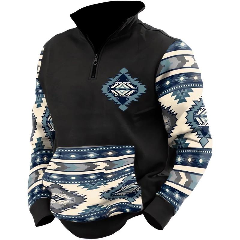 🌀 Mens Vintage Geometric Hoodie – Western Aztec 1/4 Zip Pullover for Fall & Winter#VintageStyle #AztecPrint #GeometricHoodie