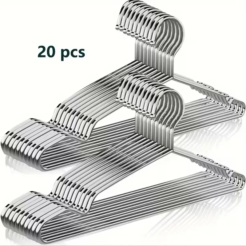 20 Premium Metal Clothes Hangers, Anti-Slip Rust-Resistant Polished Stainless Steel, Enhanced Shoulder Grooves, Space Saving Rack