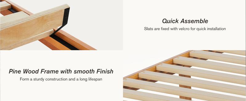 【Deal】Solid Wood Bed Frame, Bed Base with Wood Slat Support, Sturdy & Stylish Design, No Box Spring Needed, Easy Assembly, 12 in Natural Pine