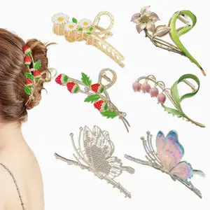 Large Strong Metal Butterfly Hair Clips Flower Hair Clips for Women Thick Hair, 6 Pcs Hair Claw Clips for Women