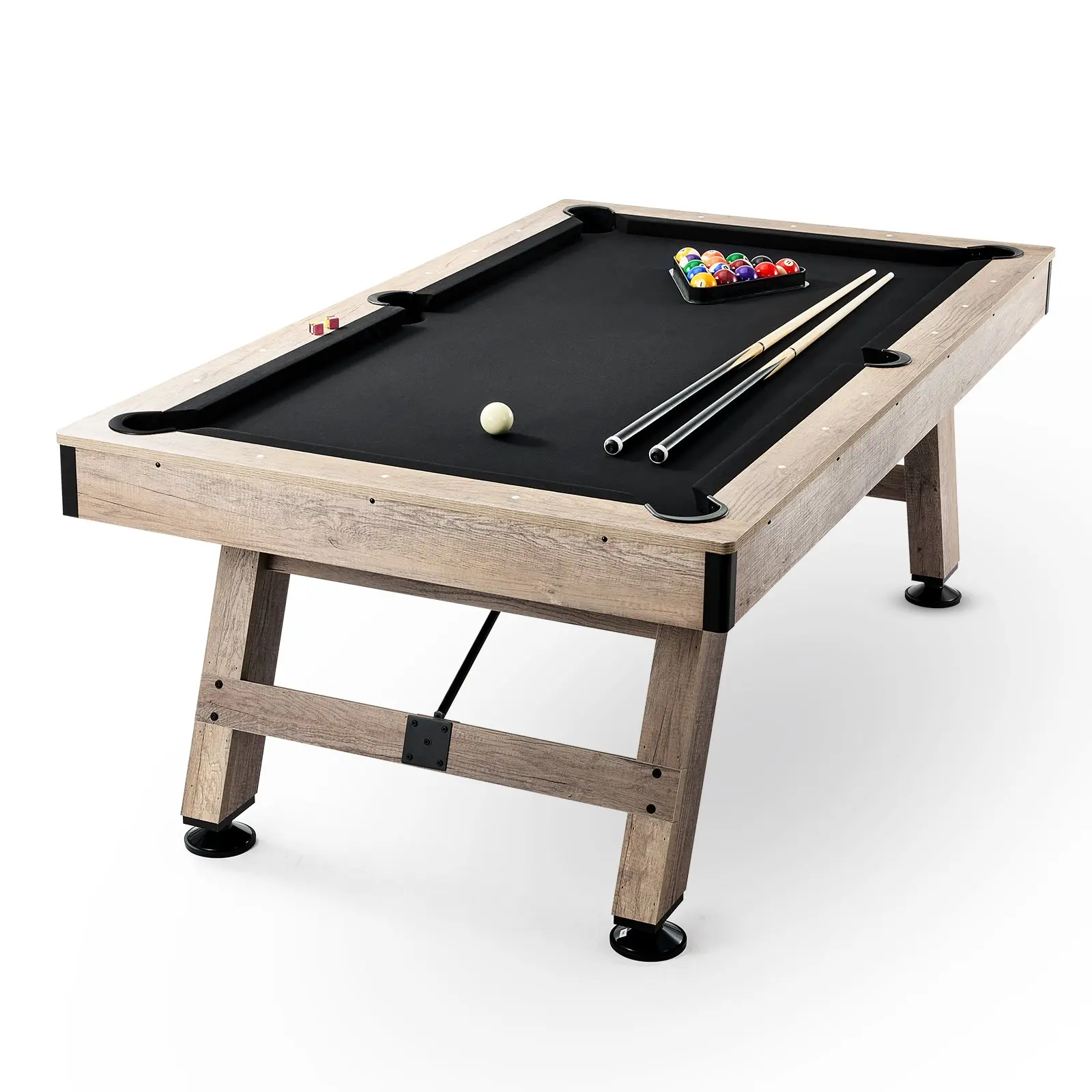 VEVOR Billiards Table,  7 ft Pool Table, Adjust Legs Stable Billiards Table, Pool Table Set Includes Balls, Cues, Chalks and Brush, Wood Color with Black Cloth, Perfect for Family Game Room Kids Adults