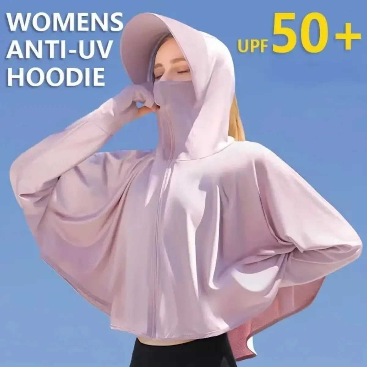 Women's UPF 50+ Ice Silk UV Protection Hoodie - Long-Sleeved Solid Color, Thin, Breathable, Lightweight, Cooling UVA/UVB Shield Shirt for Summer Outdoor Activities, Daily Wear, Hoodies, Breathable Women's Sun Protective Clothing, Long Sleeve Tops