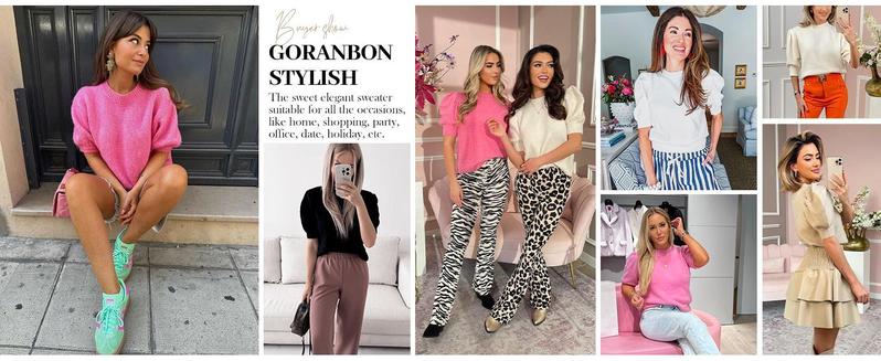 Imily Bela Women's Puff Short Sleeve Sweater Tops Spring Summer Trendy Crew/Square/V Neck Casual T Shirts Blouses Knitwear Comfort Basic Minimalist