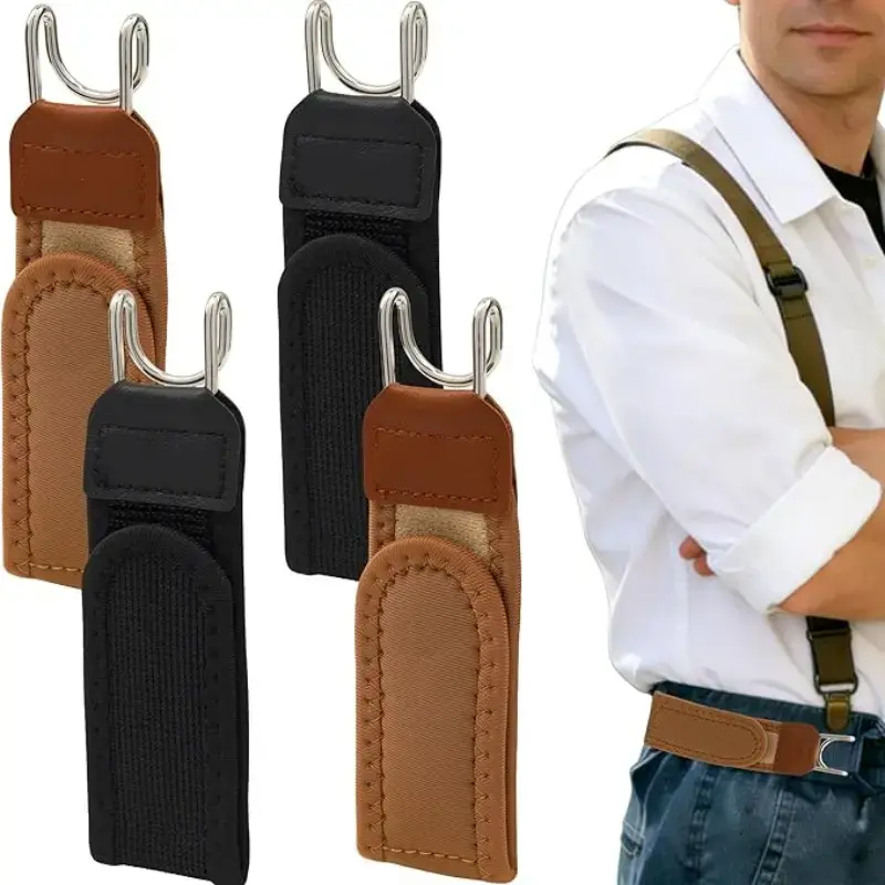 2PC Metal Hook Elastic Belt Buckle Invisible Design Soft Adjustable Side Tactical Belt Unisex Invisible Waist Cincher - No-Sew Waist Tightener Buckle & Belt Hack,Father's Day gift，non tarnish waterproof gold rings