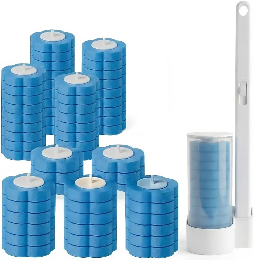 Disposable Toilet Brush with 18/36 Wand Cleaner Refills, Wall Mounted Toilet Bowl Brush Holder Set, Bathroom Cleaning System for Sink Bathtub Wash Basin starter kit Wall-Mounted