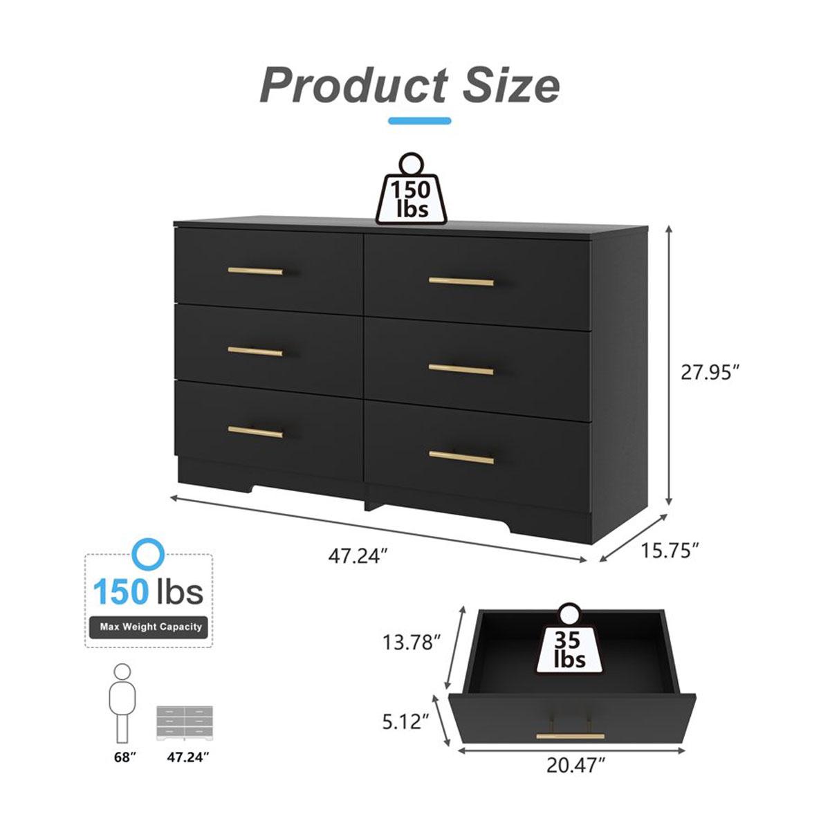 Spaco Dresser,Dresser for Bedroom,6 Drawers Dresser,Organizer Storage Cabinet,Chest of Drawer Bedroom/Living Room Furniture