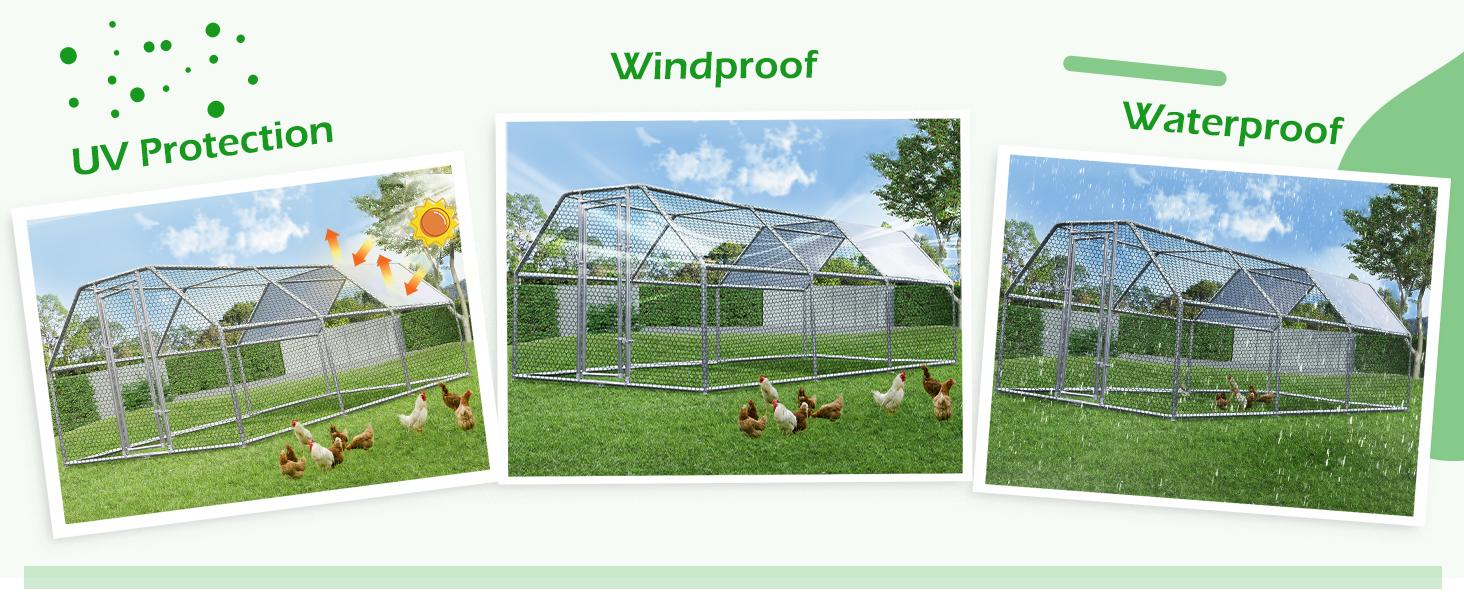 AECOJOY Large Metal Chicken Coop Walk-in Poultry Cage 6.5ft H with Waterproof PE Roof for Chickens Rabbits Cats Outdoor Backyard Farm Garden