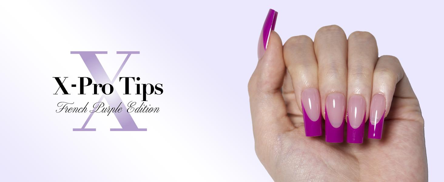 SXC Cosmetics X-Pro Tips French Tip Press on Nails – French Purple Edition Starter Kit