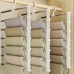 Stainless Steel 7-Layer Foldable Pants Hanger | Multifunctional Space Saving Organizer | 3 Pack for Jeans, Leggings & Scarves | Wardrobe Essential