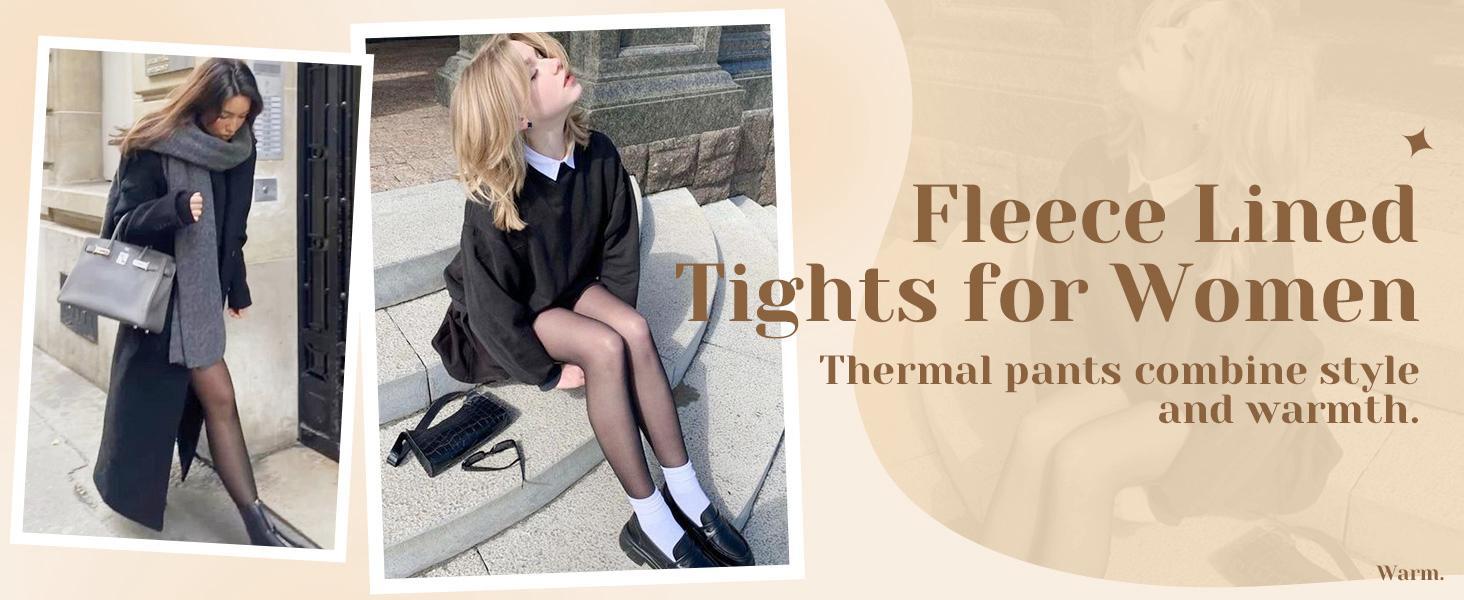 SHOWITTY 2 Pack Women's Fleece Lined Tights - ‌High Waist Fake Translucent Pantyhose, Comfortable Winter Warm Stockings