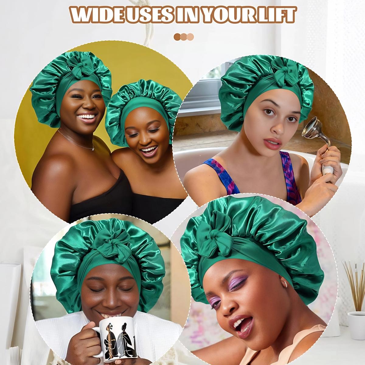 WCOLUE Satin Silk Hair Bonnet for Sleeping Large Bonnets with Tie Band Wrap with Adjustable Straps Night Sleep Caps for Women Curly Braid Hair