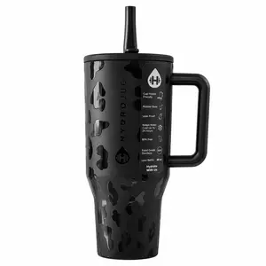 Hydro Viral Black Leopard Tumbler  40oz Leakproof Insulated Travel Mug With Handle & Straw | Aesthetic Matte Black Water Bottle Keeps Drinks Cold 24H | Cup Holder Friendly