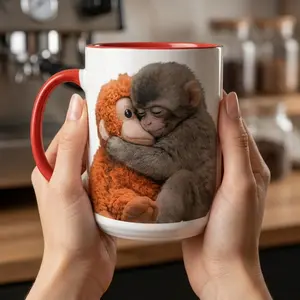 Viral Punch Monkey Mug – Hugging Baby Monkey Coffee Mug – Emotional Gift for Animal Lovers