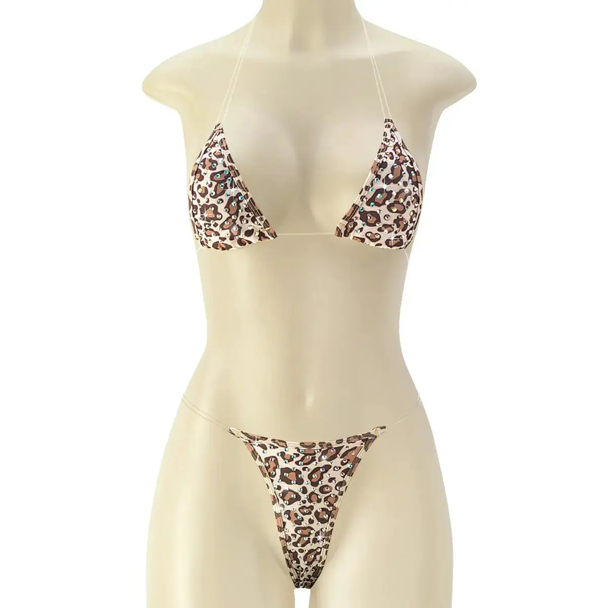 Pleaser Raven-02RS Women's Rhinestone Two-Piece Dance Set Cheetah Print