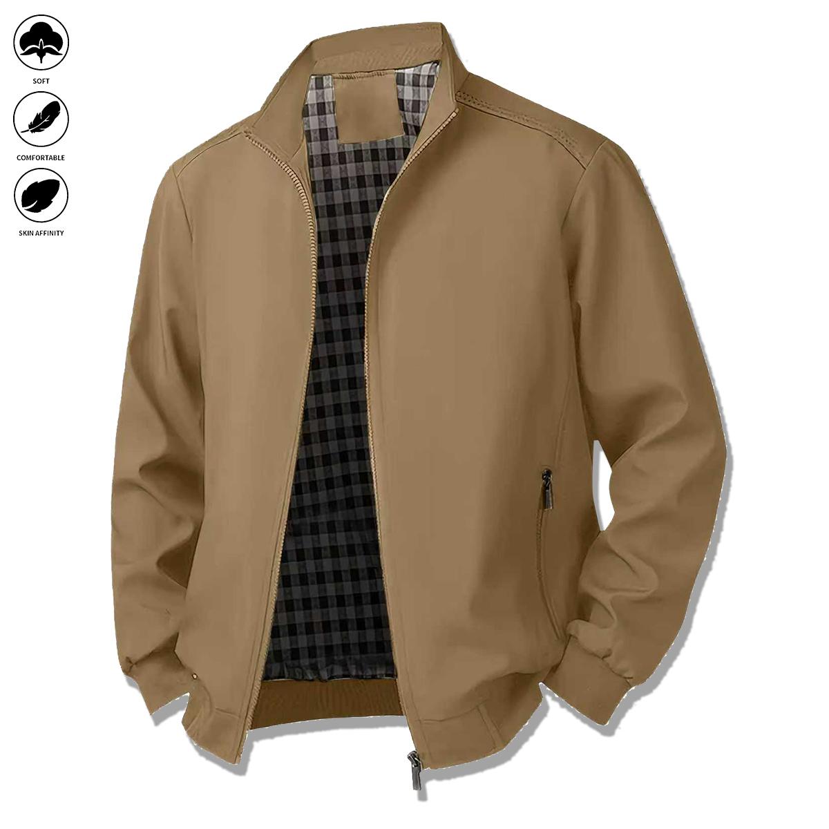 Men's Casual Stand Collar Jacket - Zippered Autumn Winter Coat with Pocket Design, Regular Fit, Sleek Appearance, Modern Men's Wear, Fine Tailoring, Autumn Outerwear, Winter Apparel