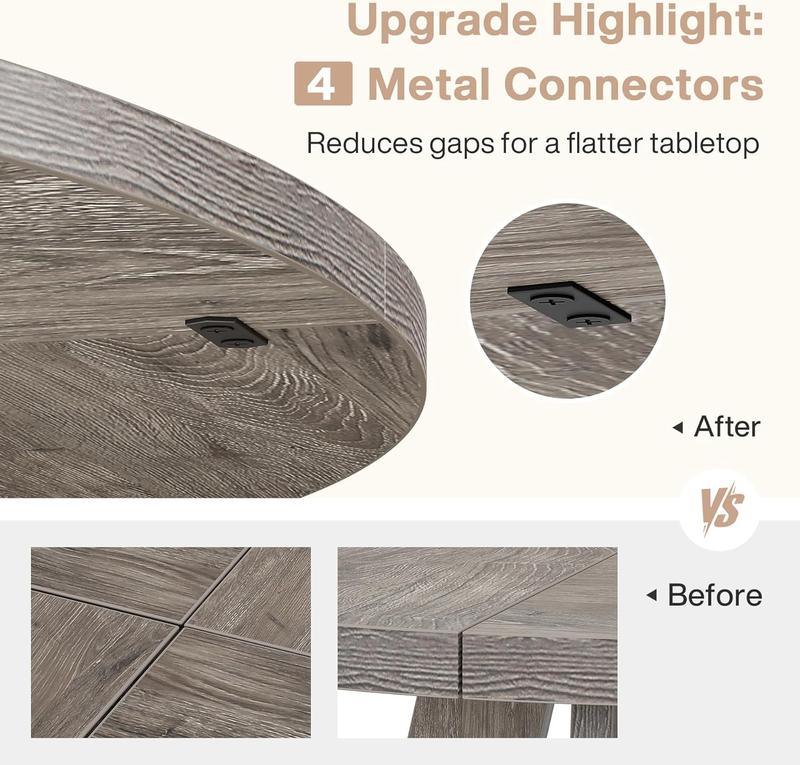 LITTLE TREE Round Dining Table for 4-6 People, 47 Inches Dining Room Table with Wooden Pedestal Base, Grey Dinner Tables, Circle Kitchen Tables for Dining Room, Kitchen, Living Room