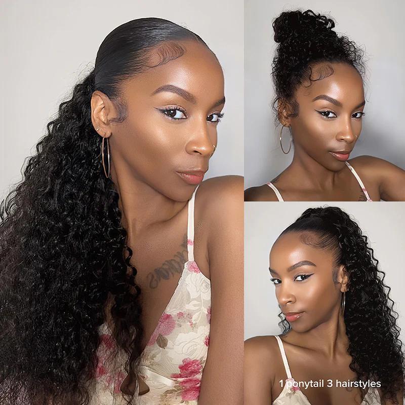 BGMgirl Water Wave High-Density 10-Sec Ponytail Protective Hairstyle Draw-string Ponytail Hair Extensions Ponytail 100% Human Hair