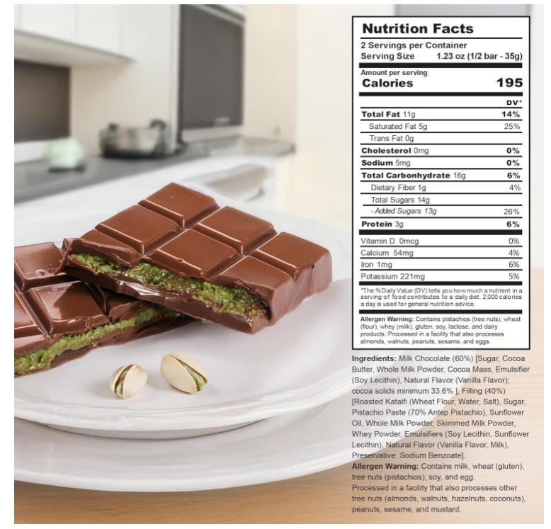 Eastanbul Dubai Chocolate Bar Pistachio, 2.5oz Mini Treat, Premium Pistachio Dubai Chocolate Bar, Viral Candy with Shredded Phyllo Dough, Knafeh, Gift Box