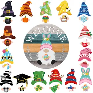 Valentine's Day Gifts for Mom, Aunt, and Sister 31 Pcs Interchangeable Welcome Sign for Front Door Seasonal Gnome Front Porch Door Decor Fall 30 Changeable Icons Wooden Farmhouse Hanger with Magnet for Holiday Wreaths Housewarming Home Gift