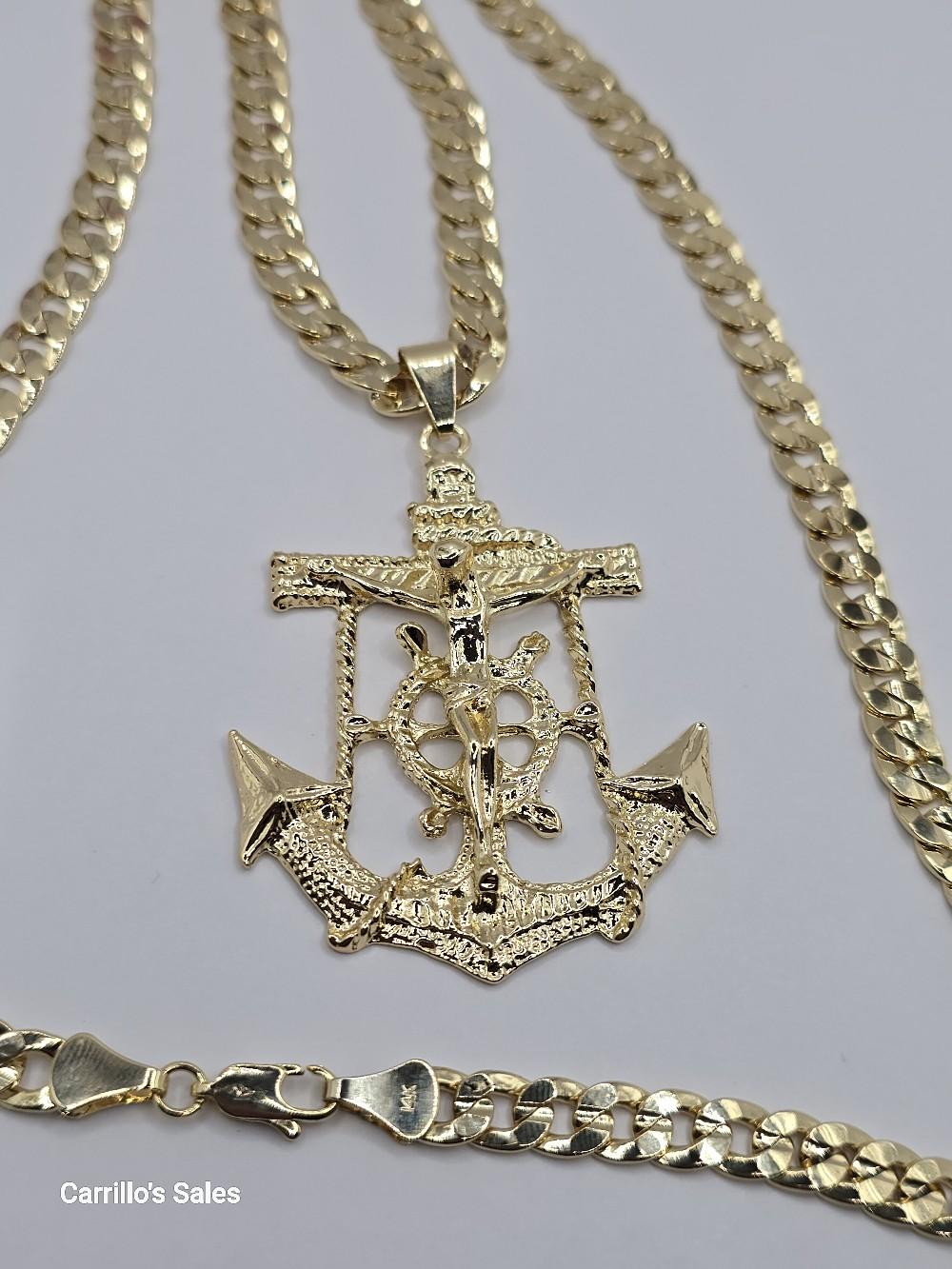 CHRIST ON THE CROSS Cuban link necklace style gold-plated 24"inches