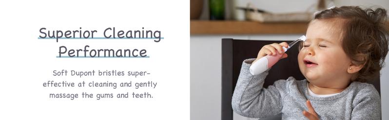 Papablic Baby Electric Toothbrush 0-3 Years, 2-in-1 Auto Brush with FDA Silicone , Dentist Approved for Toddler Teeth Care, Stop Bedtime Fights