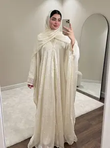 CL01 Starlight sparkling pearl abaya, two piece suit, abaya cardigan, bottoming dress Modest Beige Women Chiffon Chic【Fashionweek】 Modern