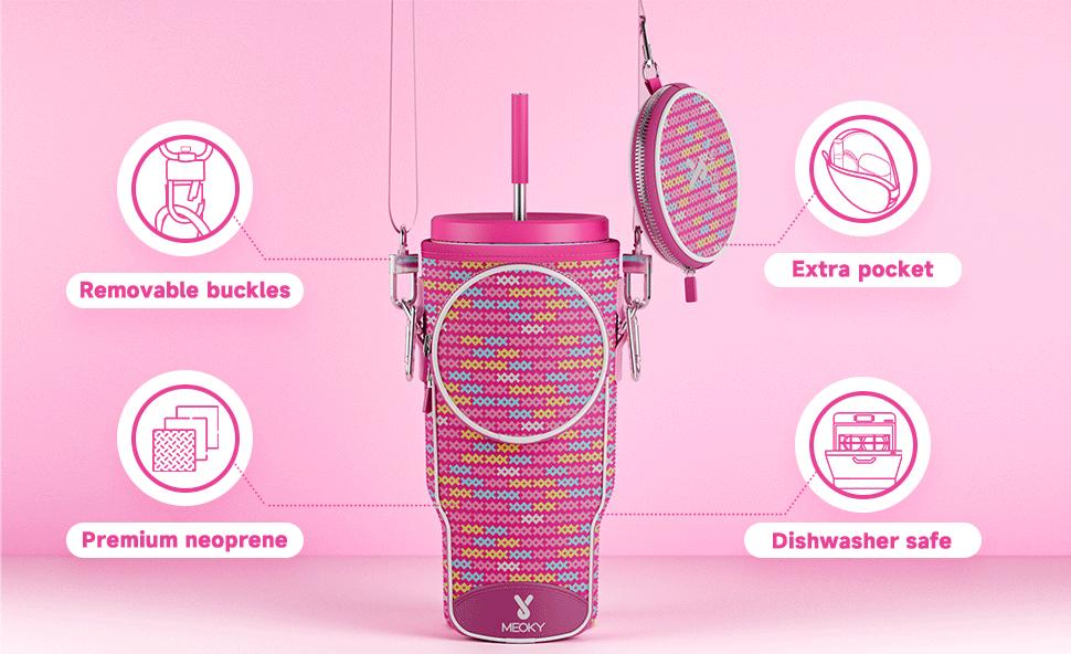 MEOKY water bottle bag, perfect for on-the-go, with an adjustable shoulder strap. Made of high-quality, waterproof and wear-resistant materials.Premium Silicone 3-Compartment Lcd Cube Tray with Leak-Proof Lid - Car Handle Cup.reusable