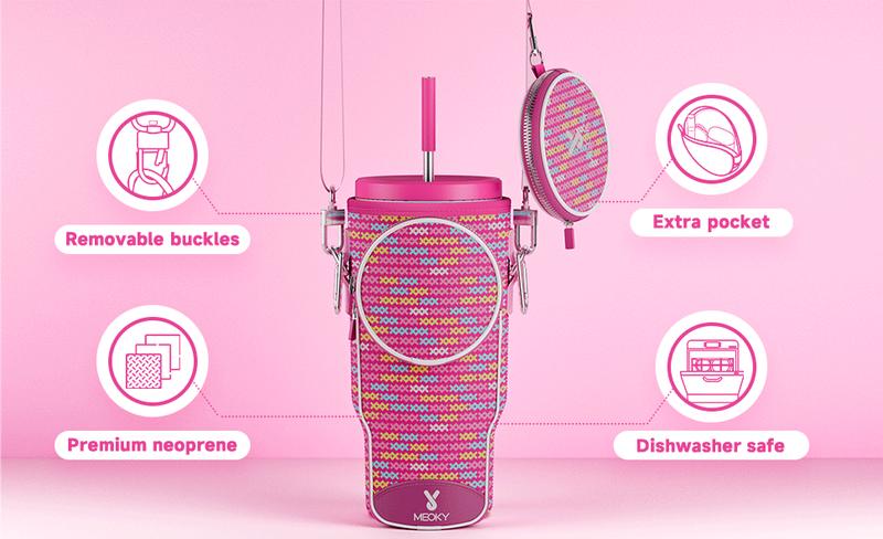 MEOKY water bottle bag, perfect for on-the-go, with an adjustable shoulder strap. Made of high-quality, waterproof and wear-resistant materials.Premium Silicone 3-Compartment Lcd Cube Tray with Leak-Proof Lid - Car Handle Cup.reusable,Valentine's Day gift