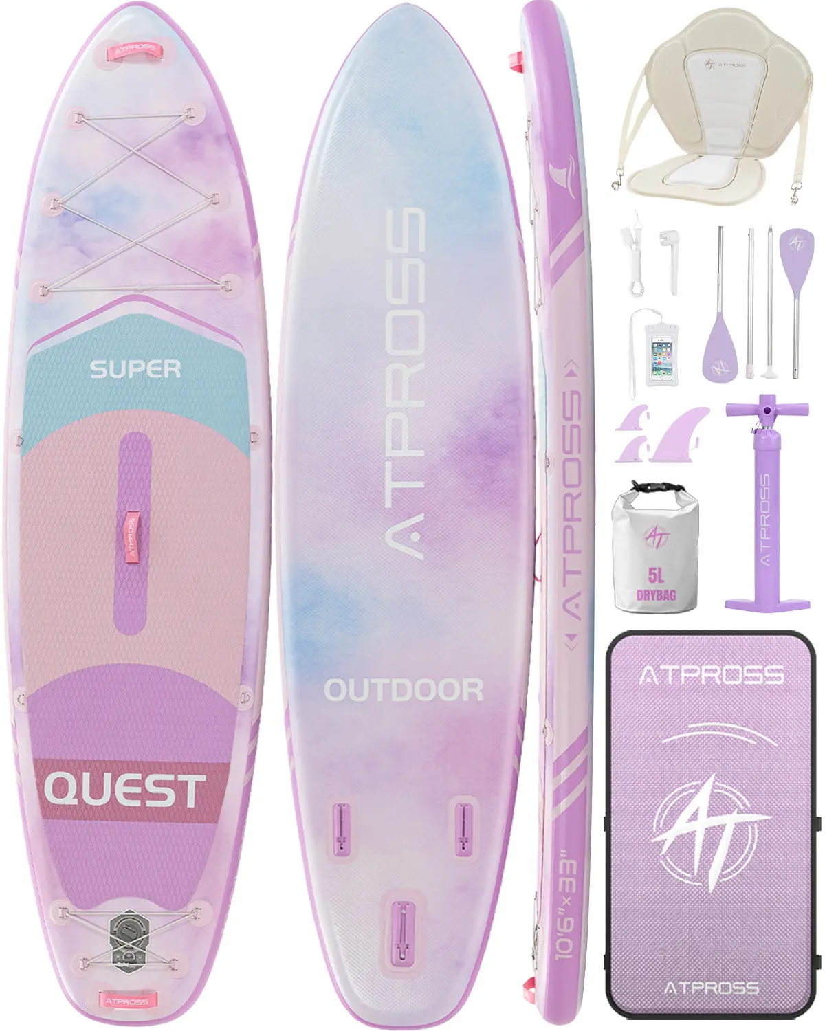 ATPROSS 10'6''x33'' Extra Wide Multi Purpose Inflatable Paddleboard, 400LBS Capacity Stable SUP Board with Kayak Seat, Non-Slip EVA Deck, Complete Accessories Kit for Adults, Outdoor Road Trips Camping, Fishing