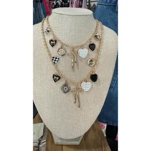 Charm Bow Checkered Necklace
