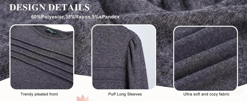 WIHOLL FASHION Long Sleeve Shirts for Women Fall Fashion 2025 Dressy Casual Blouses Trendy Pleated Tunic Tops for Leggings in Rust Color