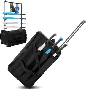 Baseball Bag with Wheels Rolling Baseball Bag with Wheels Large Catchers Gear & Equipment Carryall for 4 Bats Portable Softball Baseball Bat Bag for Youth Adult Catchers Gear Travel Case with Fence Hook Equipment Reinforced Handle Team Ready