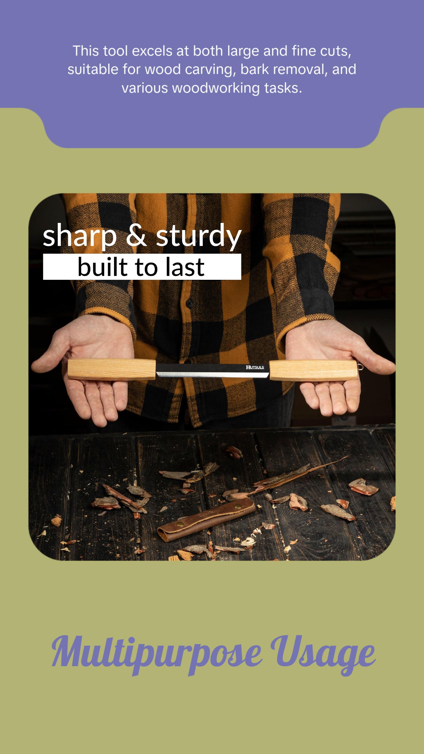 Hutsuls Draw Knife Woodworking Tool - Sharp & Ready 5.3 inch Debarking Knife with Leather Sheath, Easy to Use Straight Handles Draw Knife Debarking Tool, Great to Your Bushcraft Tools Collection