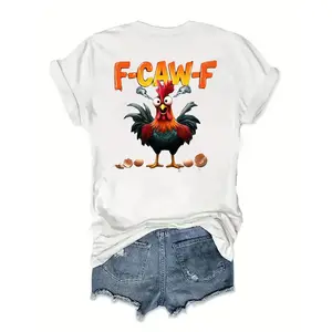 F-CAW-F Funny Chicken T-Shirt, humorous rooster graphic shirt, quirky farm animal pattern top, suitable as a birthday gift for men and women, funny chicken novelty T-shirt.