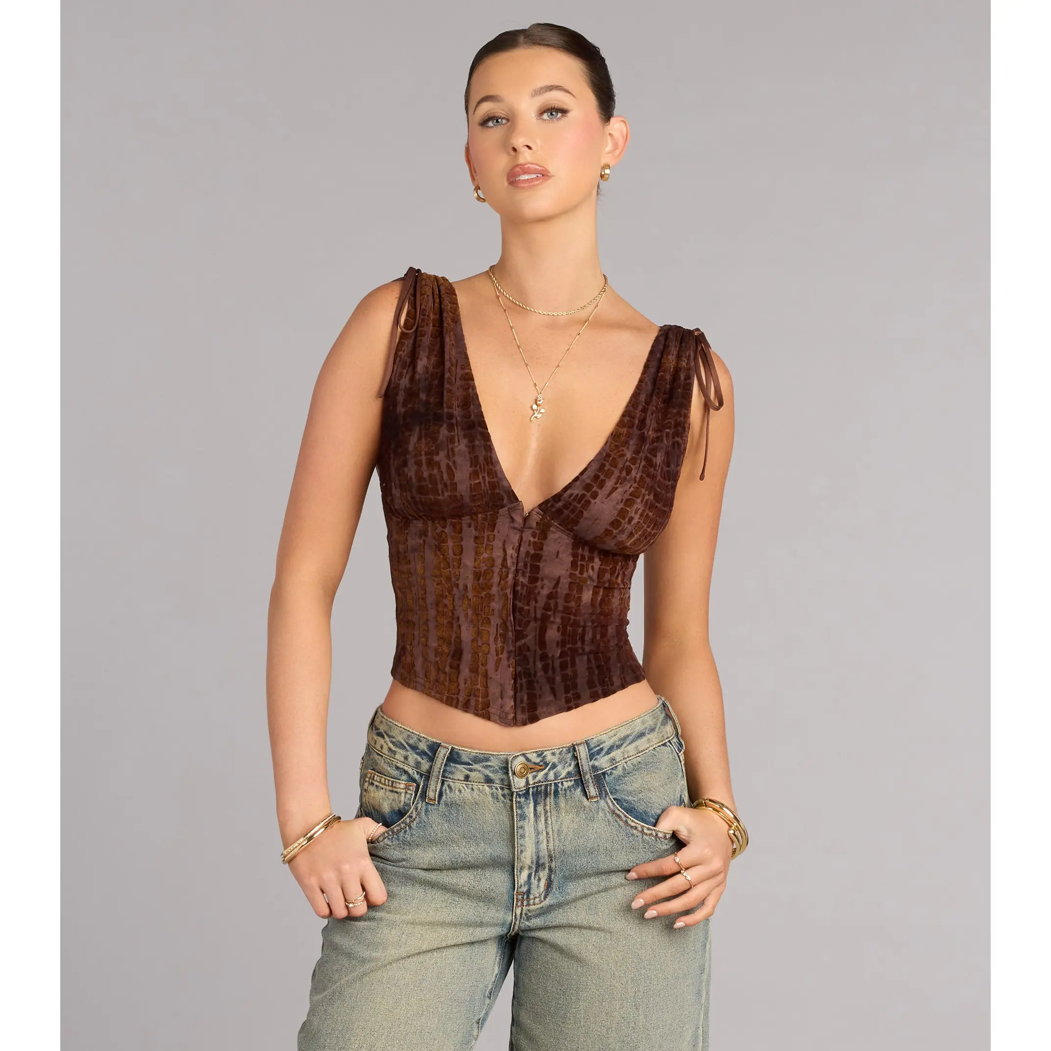Caught Your Eye Flocked Velvet Corset Top