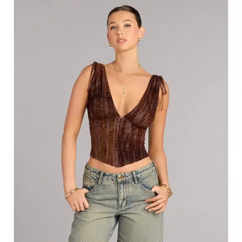 Caught Your Eye Flocked Velvet Corset Top