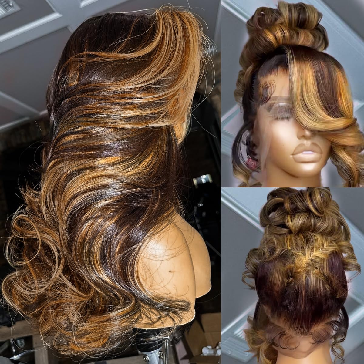 【30"=$107】Redice 360 Lace Front Wigs Human Hair Body Wave Wig Pre Plucked Glueless Wigs for Women Drawstring  Honey Blonde Ombre Frontal HD Lace Wig Human Hair 4/27 & Natural Black 180% Density