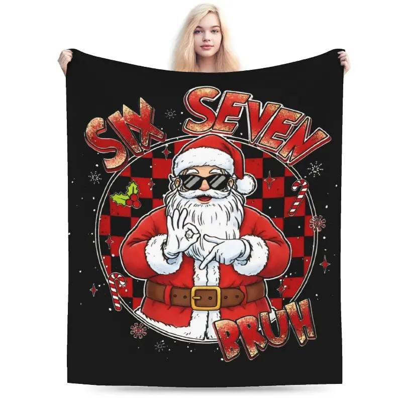 funny Six Seven 67 Meme 6 7 Elf Santa Christmas Pajamas Blanket Ultra-Soft Velvet Cute Gifts  Throw Blankets Bedding Throws