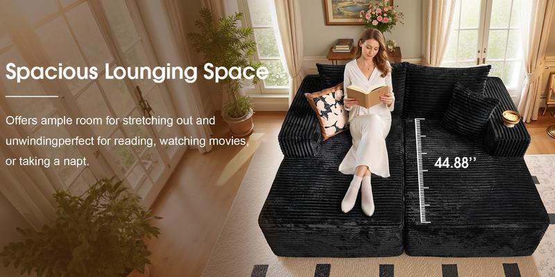 【2 Packages Shipping】Ovios 75" Oversized Sectional Double Lounge Chaise with Cloud Plush Sofa Bed,  Boneless Couch No Assembly Required, Fluffy Modern Sleeper Loveseat Chair for Indoor Living Room Bedroom Movie