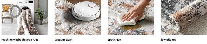 RaybeeFurniture Washable Non-Slip Area Rug, Vintage Distress Print Pattern Medallion Carpet, Soft Low Pile Indoor Mat for Living Room, Bedroom & Entryway, Modern Art Design, Lightweight, Easy to Clean & Machine Washable