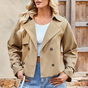 Women's Modern Jacket Short Trench Coat Korean Version Double Breasted Lapel Cropped Jacket Springfresh