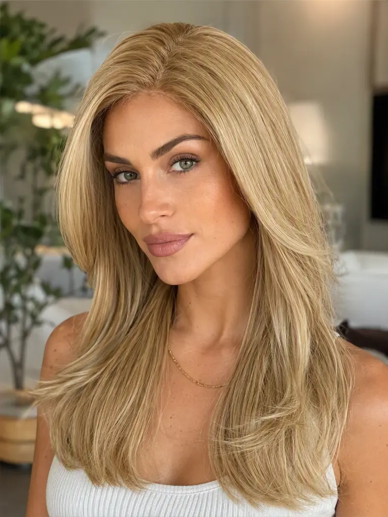 Reewes Blonde Long Layered Natural Wave Wigs T Part Lace Front Wig – Pre-Cut Lace, Wear & Go Glueless Synthetic Wig for Women Daily Use , Beginner Friendly, Soft Natural Looking Hair, Heat Resistant Fiber,150 Low density wigs