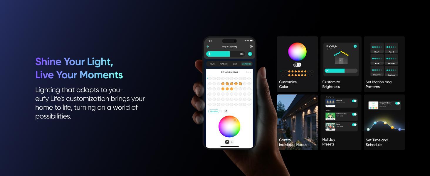 【Special Bundle】eufy Permanent Outdoor Lights E22, 100ft with 60 Triple-LED Lights, Smart RGBWW for Christmas, Daily and Holiday, IP67 Waterproof, AI Lighting Themes for Christmas Decorations, Links with Cameras Dimmable Customization