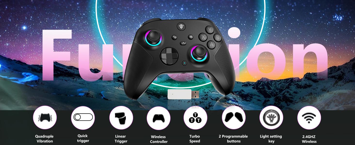 YUYIU Elite 2.4G Wireless Controller for Xbox Series X|S & Steam PC with 7 RGB Lights Dual Vibration Turbo Programmable 3.5mm Audio Jack 1000mAh Battery