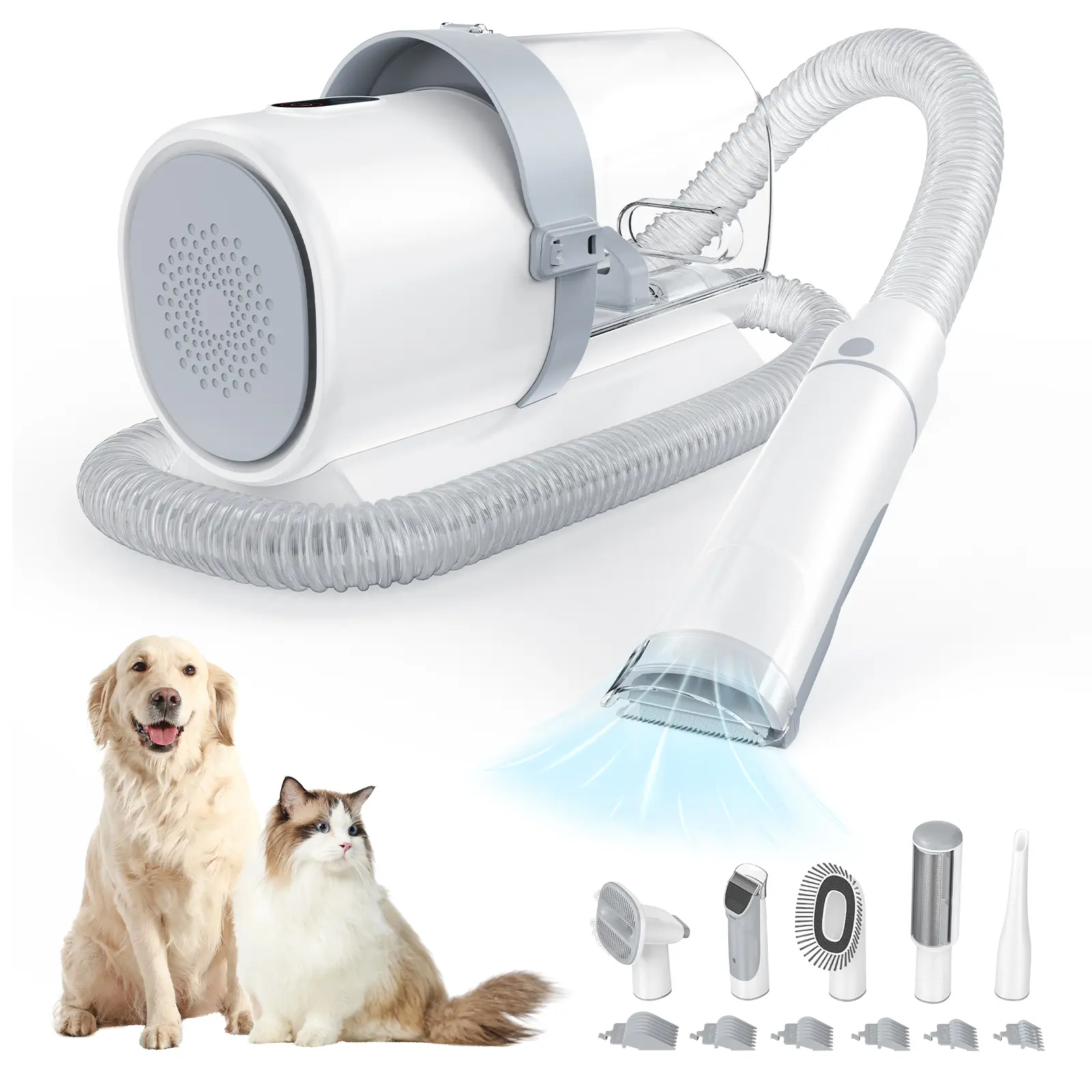Sweetcrispy Professional Pet Grooming Vacuum Kit with Cordless Low-Noise Dog Clippers, 5 Groomer Tools and Grooming Accessories for Cats and Dogs, Grooming Products