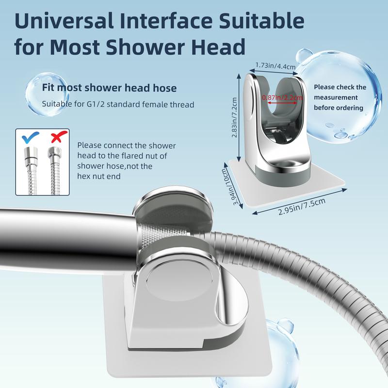 Hibbent Adjustable Handheld Shower Head Holder  Showerhead Holder, Strong Adhesive and Waterproof Handheld Shower Holder and Bracket, Height Adjustable Shower Wand Holder, Wall Mount, No Drilling, Chrome Finish