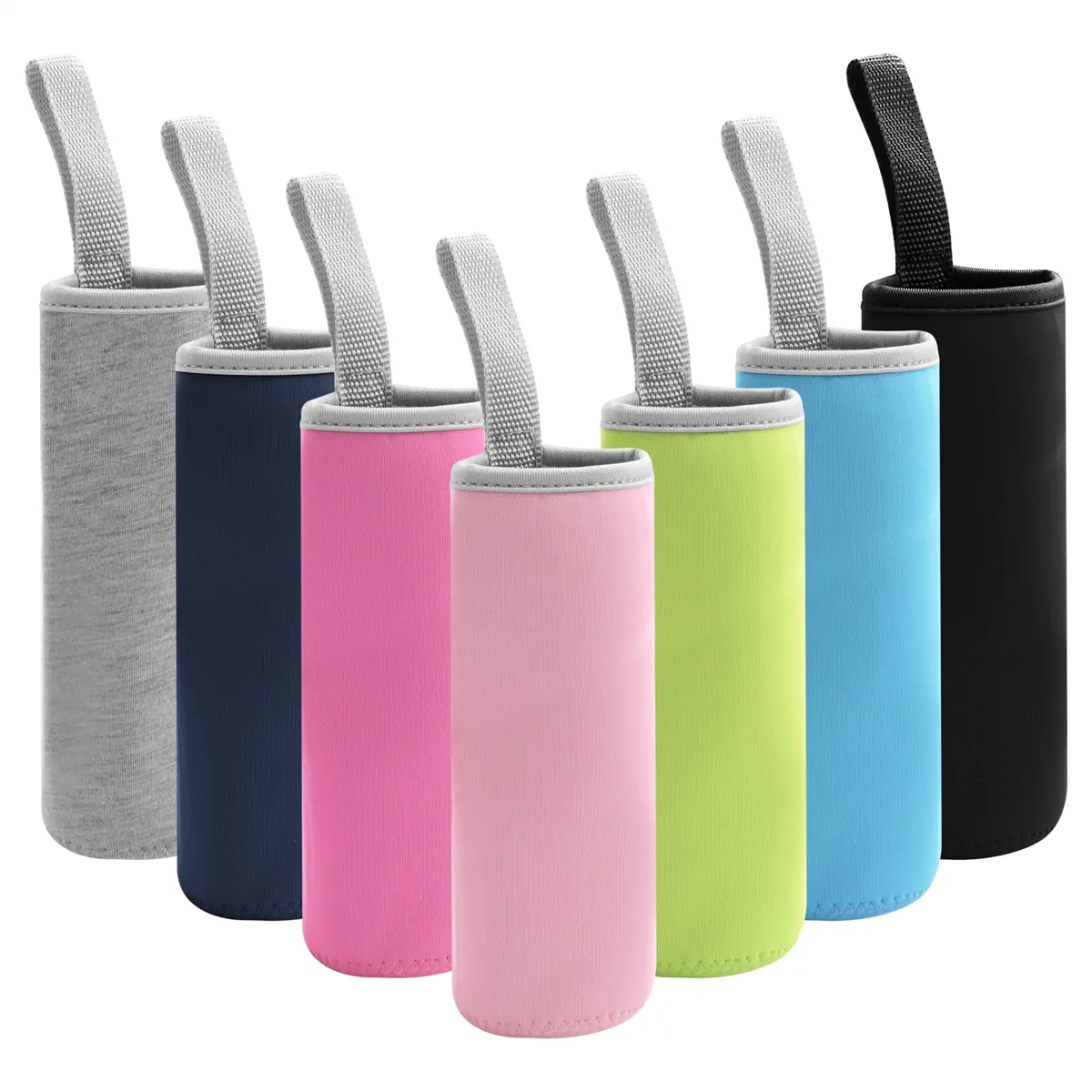 7-Pack Durable Neoprene Insulated Collapsible Plastic Glass Beverage Bottle Sleeves with Finger Strap - 12-19oz Car Interior Decoration Accessories, 18x6.6cm (6.6 cm Diameter), All Seasons for Driving, Camping Use