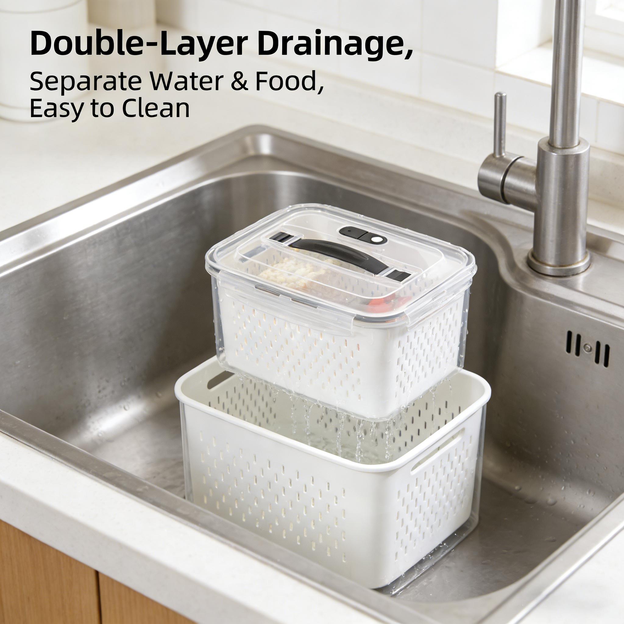 5pcs/3pcs Fridge Storage Organizers - Leakproof Food Storage Containers with Removable Colander - Dishwasher & Microwave Safe Containers,Keep Fruits, Vegetables, Berry, Meat Fresh Longer