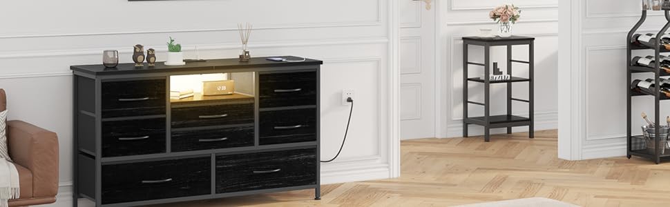 GARVEE Wide Dresser with 8 Large Drawers for 55" Long TV Stand, Fabric Drawer for Bedroom with Power Outlet, Chests of Drawers for Bedroom, Living Room, Closet, Entryway, Living Room Storage