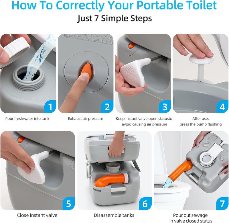 YITAMOTOR Portable Toilet 5.8 Gallon Camping Porta Potty RV Toilet with Handle Pump Level Indicator Odourless Leak-proof for Motorhome Travel Car Boat Indoors and Outdoors